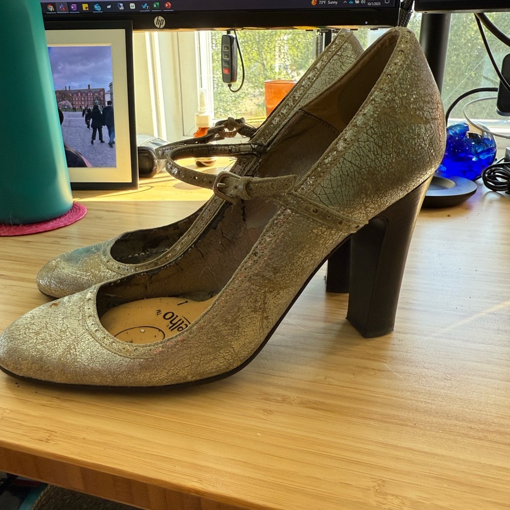 J. Crew Cracked Silver Metallic Mary Jane’s